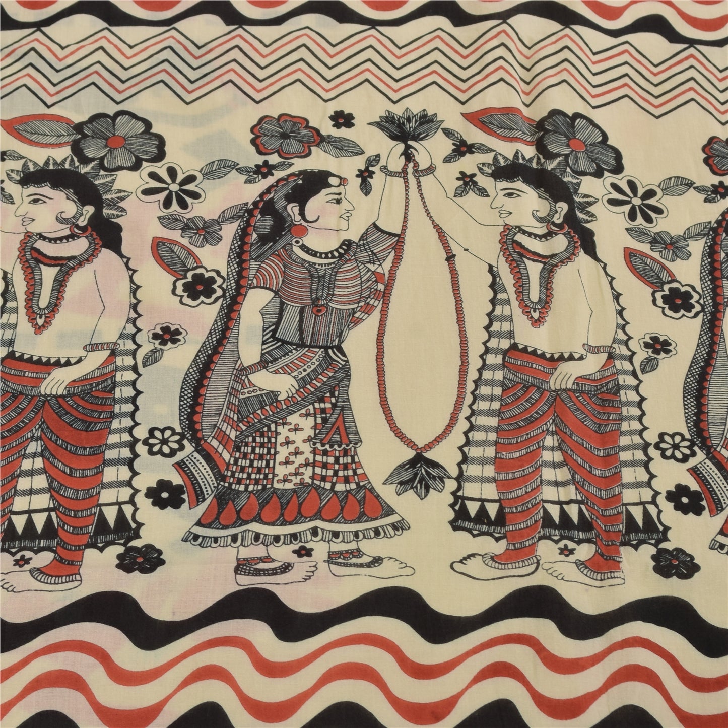 Sanskriti Vintage Sarees Indian Ivory Pure Cotton Printed Sari 5+yd Craft Fabric