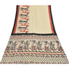 Sanskriti Vintage Sarees Indian Ivory Pure Cotton Printed Sari 5+yd Craft Fabric