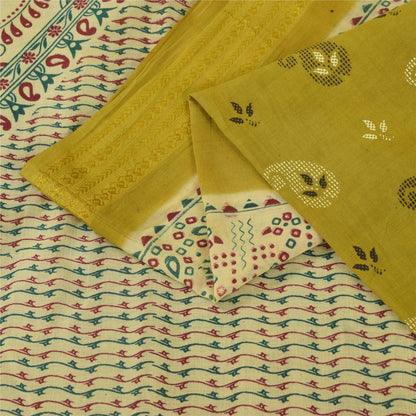 Sanskriti Vintage Sarees Green Pure Cotton Peacock Print Sari 5+yd Craft Fabric