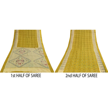 Sanskriti Vintage Sarees Green Pure Cotton Peacock Print Sari 5+yd Craft Fabric