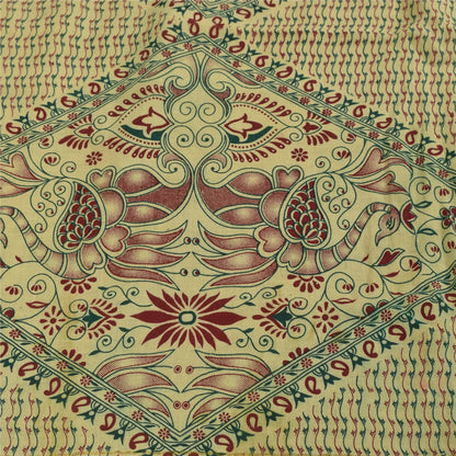 Sanskriti Vintage Sarees Green Pure Cotton Peacock Print Sari 5+yd Craft Fabric