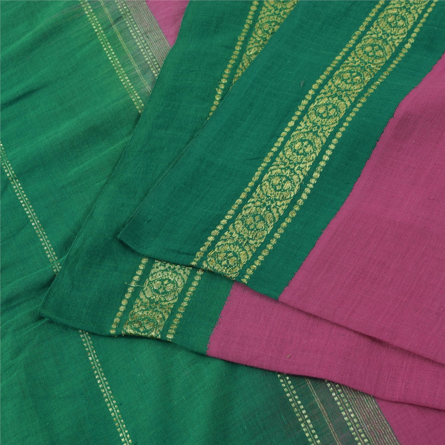 Sanskriti Vintage Sarees Pink 100% Pure Cotton Solid & Woven 5+yd Craft Fabric