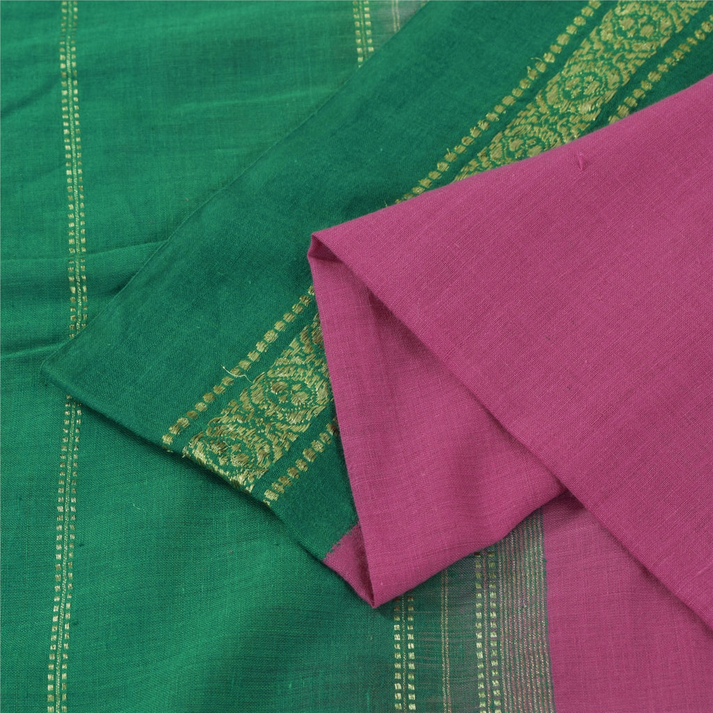 Sanskriti Vintage Sarees Pink 100% Pure Cotton Solid & Woven 5+yd Craft Fabric