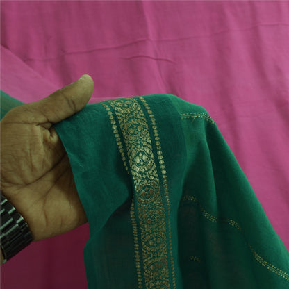 Sanskriti Vintage Sarees Pink 100% Pure Cotton Solid & Woven 5+yd Craft Fabric