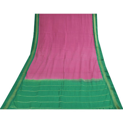 Sanskriti Vintage Sarees Pink 100% Pure Cotton Solid & Woven 5+yd Craft Fabric