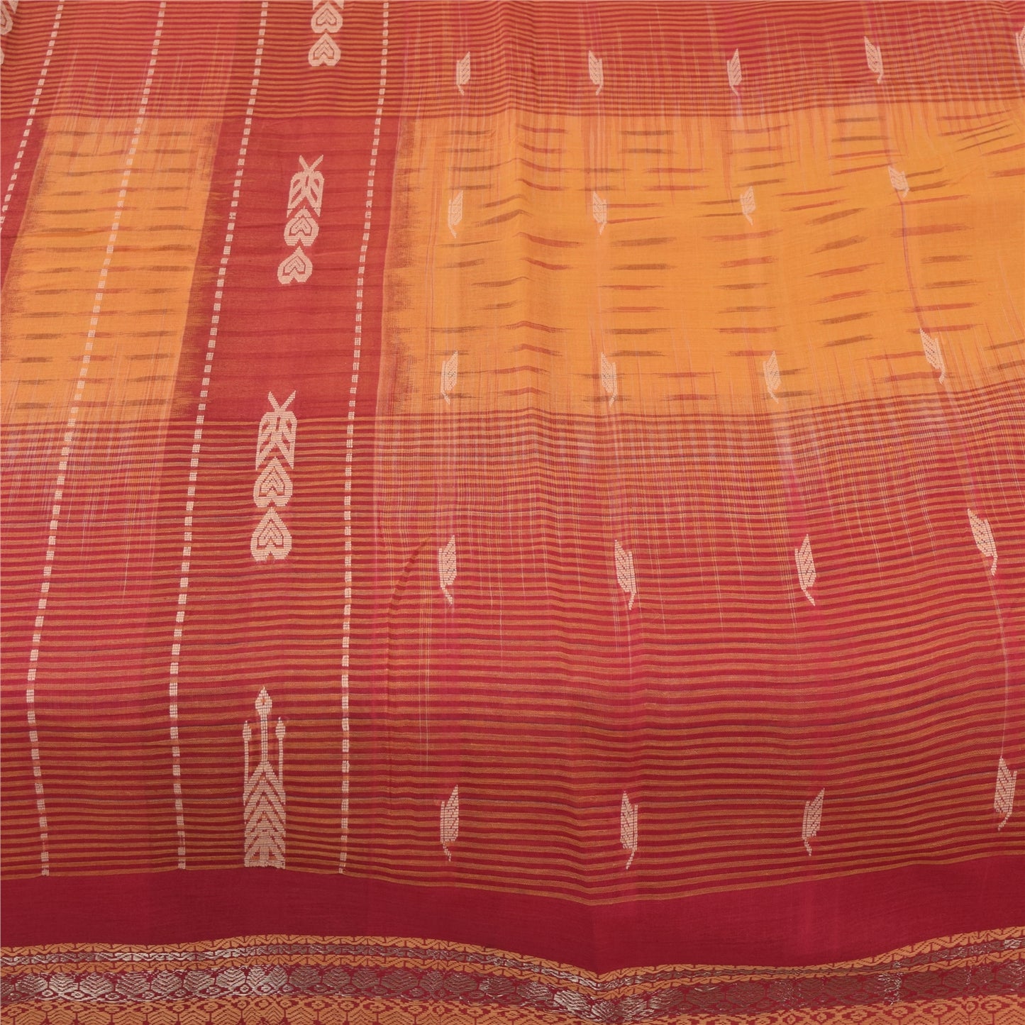 Sanskriti Vintage Sarees Red & Yellow Beghampuri Woven Pure Cotton Sari Fabric