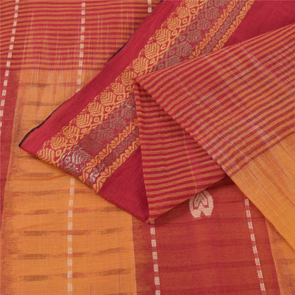 Sanskriti Vintage Sarees Red & Yellow Beghampuri Woven Pure Cotton Sari Fabric