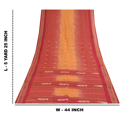 Sanskriti Vintage Sarees Red & Yellow Beghampuri Woven Pure Cotton Sari Fabric