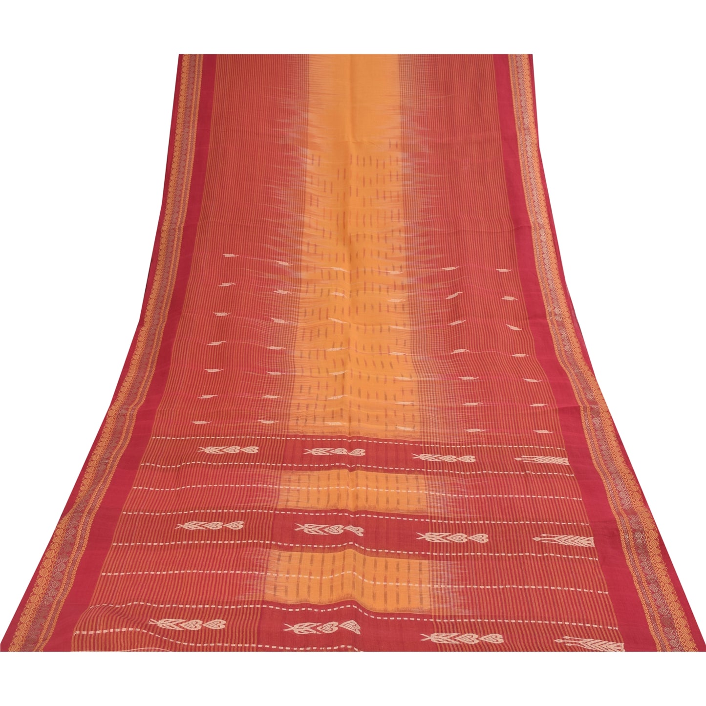 Sanskriti Vintage Sarees Red & Yellow Beghampuri Woven Pure Cotton Sari Fabric