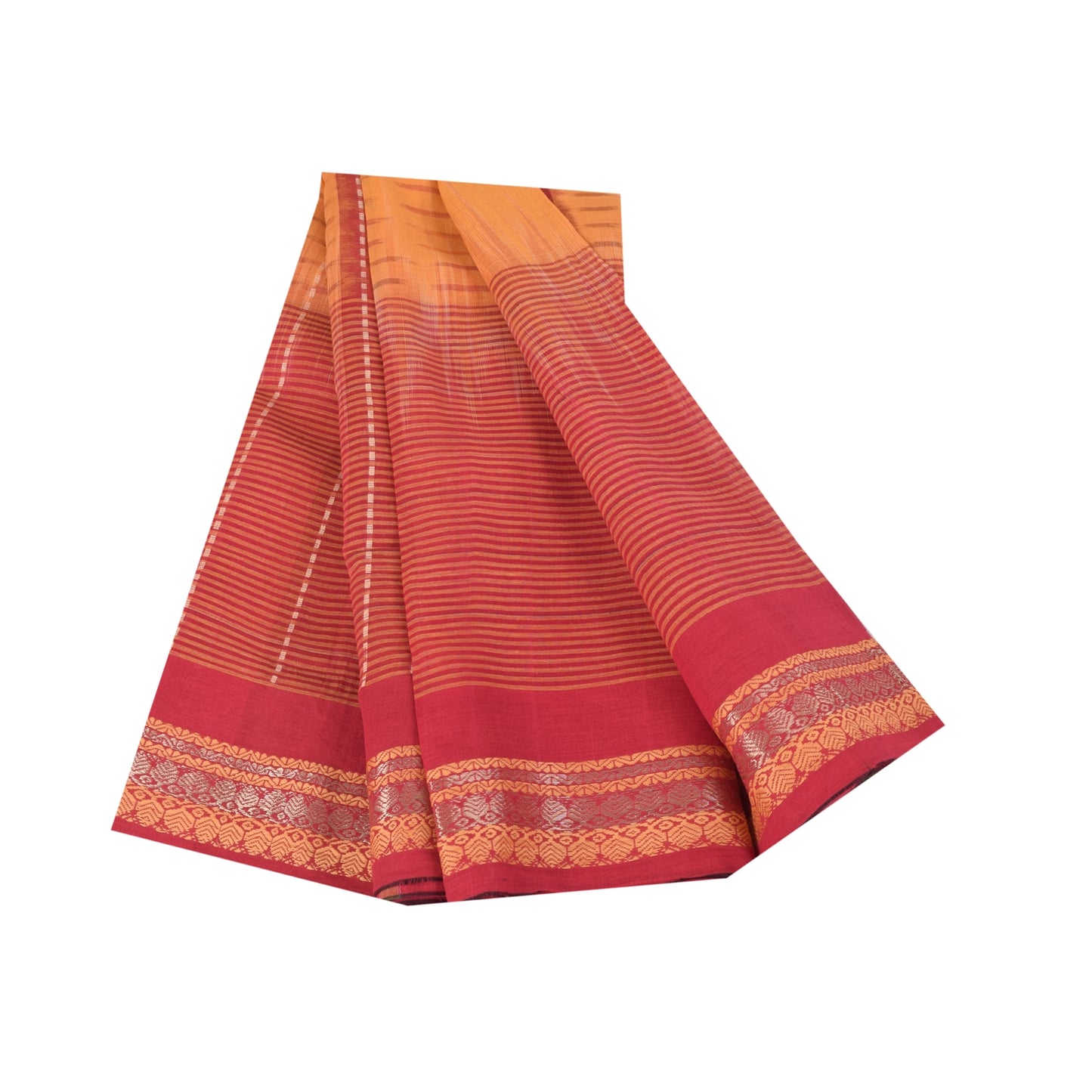 Sanskriti Vintage Sarees Red & Yellow Beghampuri Woven Pure Cotton Sari Fabric