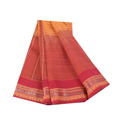 Sanskriti Vintage Sarees Red & Yellow Beghampuri Woven Pure Cotton Sari Fabric