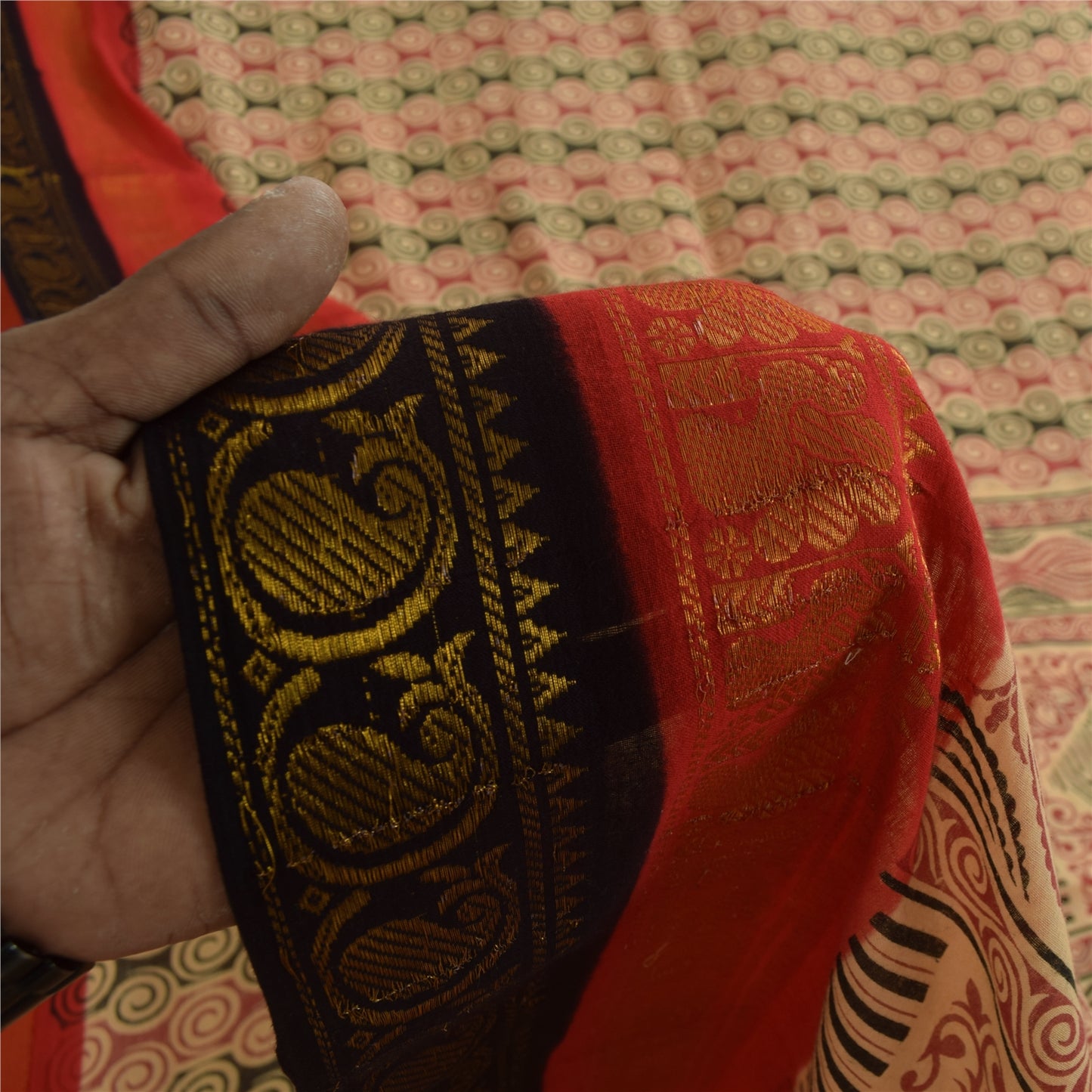 Sanskriti Vintage Sarees Pure Cotton Printed Woven Border Sari 5+yd Craft Fabric