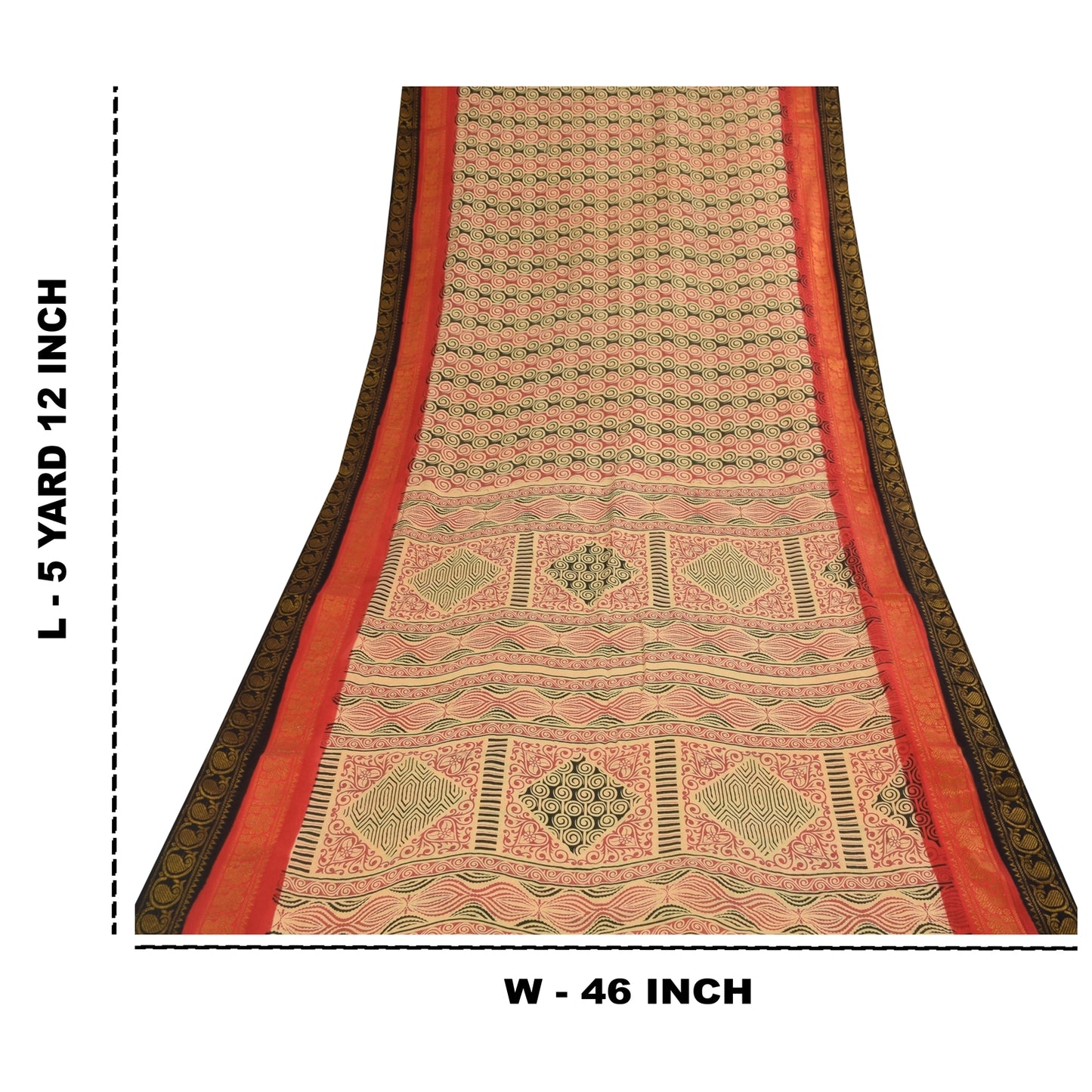 Sanskriti Vintage Sarees Pure Cotton Printed Woven Border Sari 5+yd Craft Fabric