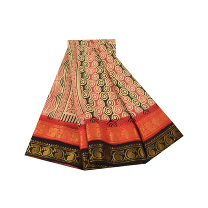 Sanskriti Vintage Sarees Pure Cotton Printed Woven Border Sari 5+yd Craft Fabric