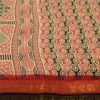 Sanskriti Vintage Sarees Pure Cotton Printed Woven Border Sari 5+yd Craft Fabric