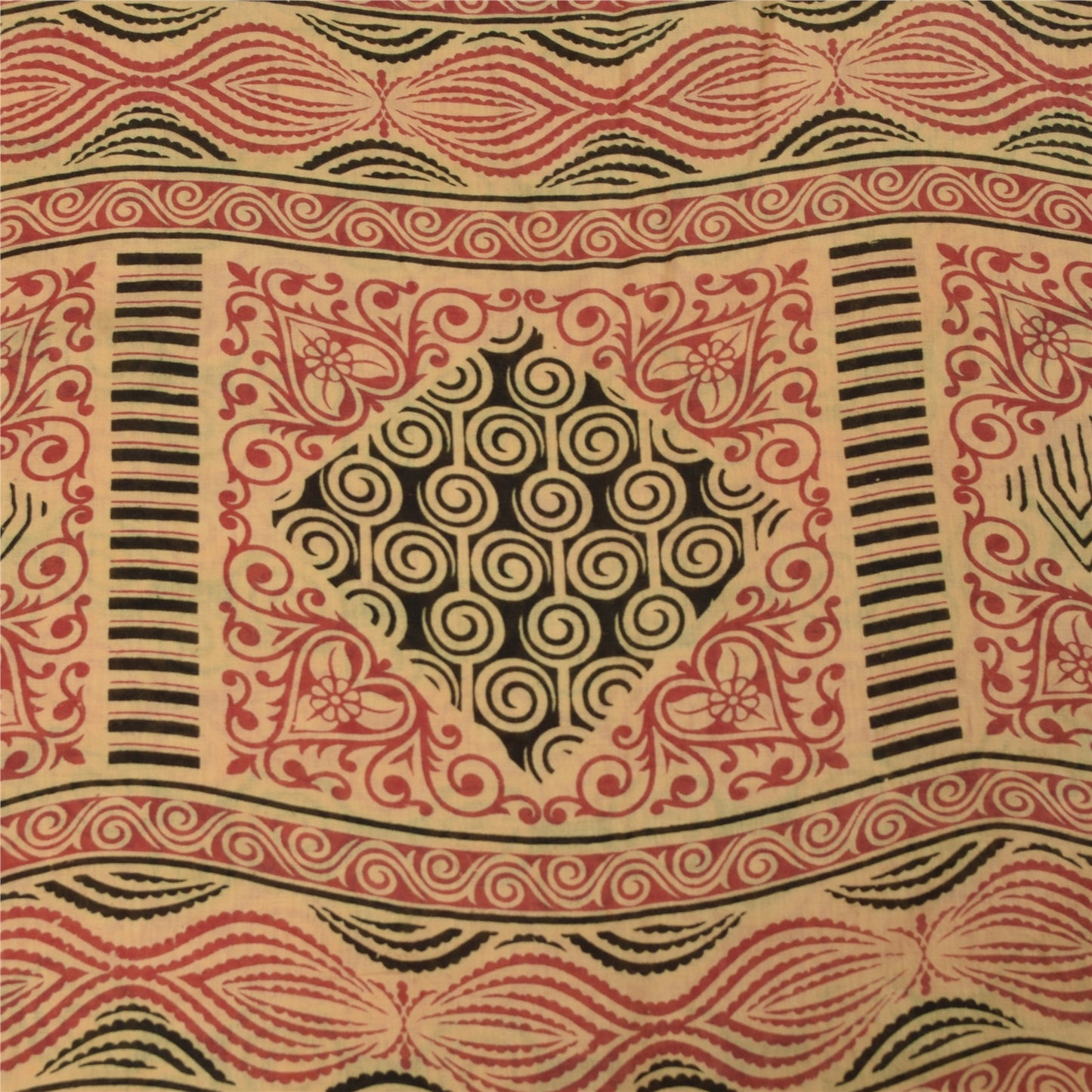 Sanskriti Vintage Sarees Pure Cotton Printed Woven Border Sari 5+yd Craft Fabric