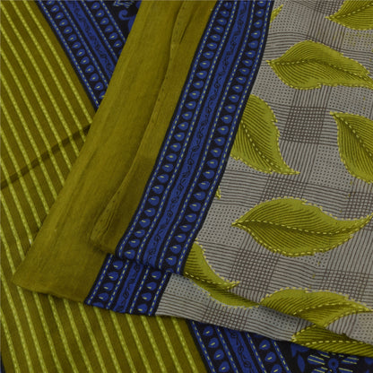 Sanskriti Vintage Sarees Gray & Green Pure Cotton Printed Sari 5+yd Craft Fabric