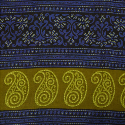 Sanskriti Vintage Sarees Gray & Green Pure Cotton Printed Sari 5+yd Craft Fabric