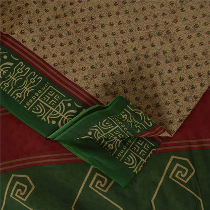 Sanskriti Vintage Sarees Light Brown Pure Cotton Printed Sari 5+yd Craft Fabric