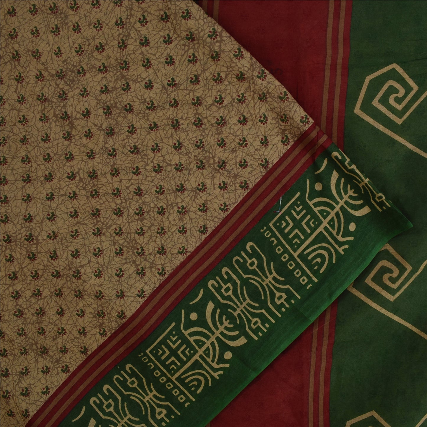 Sanskriti Vintage Sarees Light Brown Pure Cotton Printed Sari 5+yd Craft Fabric