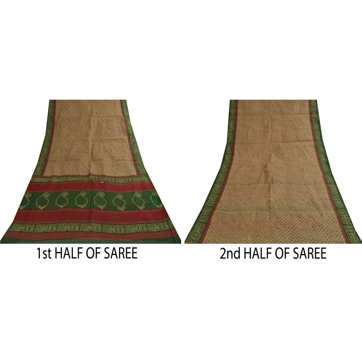 Sanskriti Vintage Sarees Light Brown Pure Cotton Printed Sari 5+yd Craft Fabric