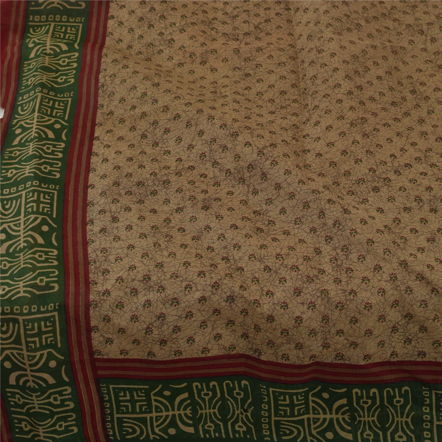 Sanskriti Vintage Sarees Light Brown Pure Cotton Printed Sari 5+yd Craft Fabric