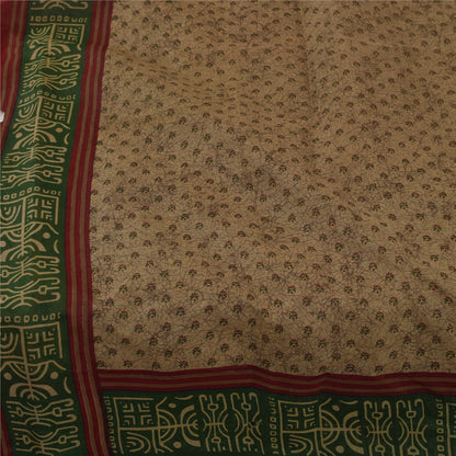 Sanskriti Vintage Sarees Light Brown Pure Cotton Printed Sari 5+yd Craft Fabric
