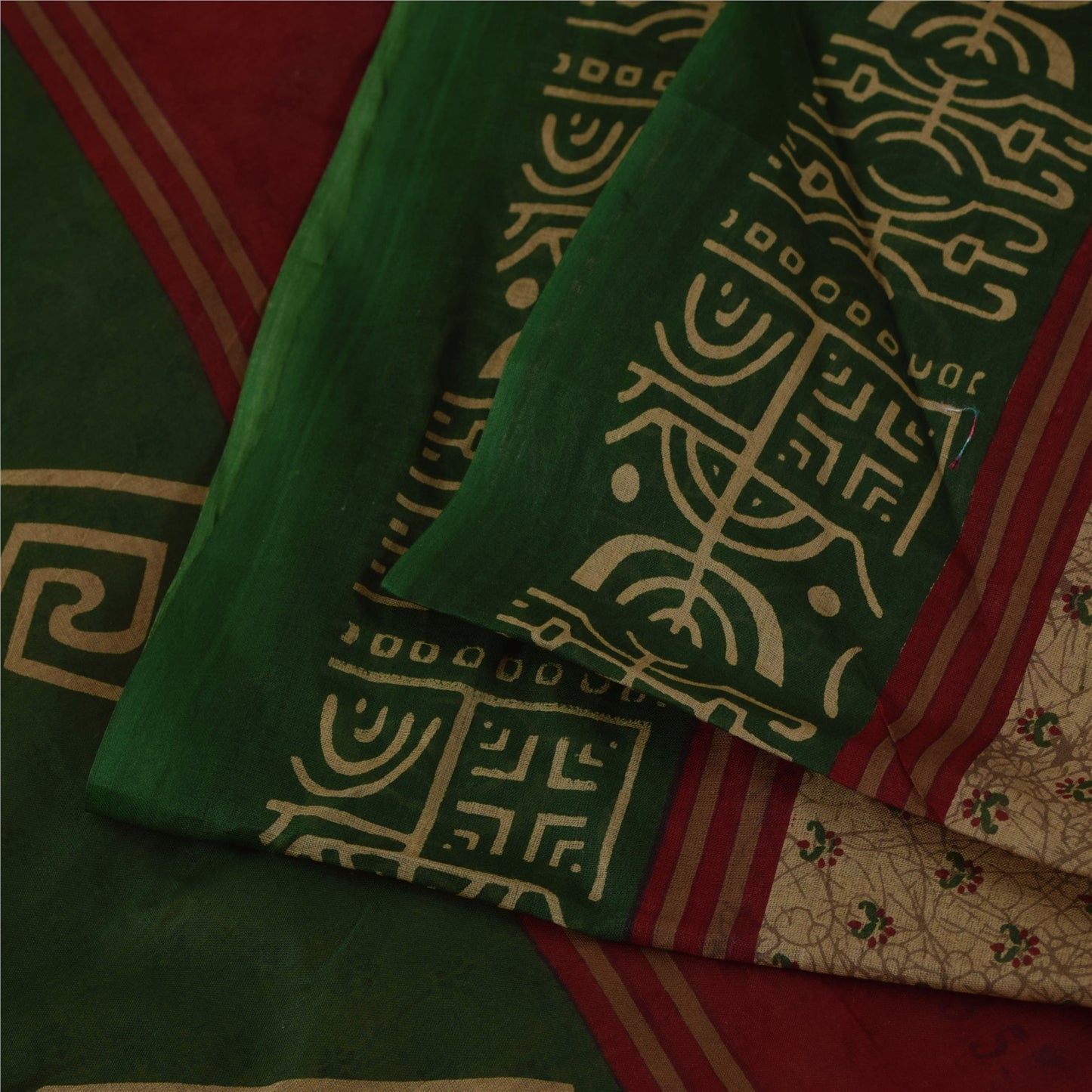 Sanskriti Vintage Sarees Light Brown Pure Cotton Printed Sari 5+yd Craft Fabric