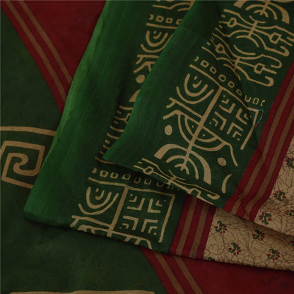 Sanskriti Vintage Sarees Light Brown Pure Cotton Printed Sari 5+yd Craft Fabric