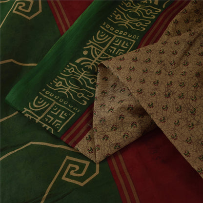 Sanskriti Vintage Sarees Light Brown Pure Cotton Printed Sari 5+yd Craft Fabric