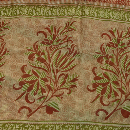 Sanskriti Vintage Sarees Brown & Red Pure Cotton Printed Sari 5+yd Craft Fabric