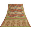 Sanskriti Vintage Sarees Brown & Red Pure Cotton Printed Sari 5+yd Craft Fabric