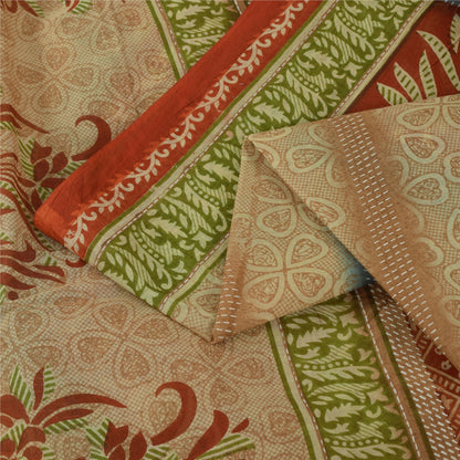 Sanskriti Vintage Sarees Brown & Red Pure Cotton Printed Sari 5+yd Craft Fabric