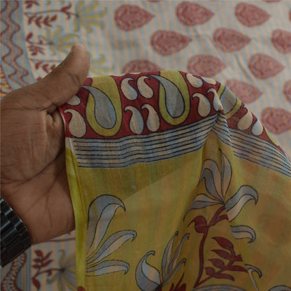 Sanskriti Vintage Sarees Indian Cream Pure Cotton Printed Sari 5+yd Craft Fabric