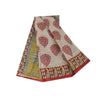 Sanskriti Vintage Sarees Indian Cream Pure Cotton Printed Sari 5+yd Craft Fabric