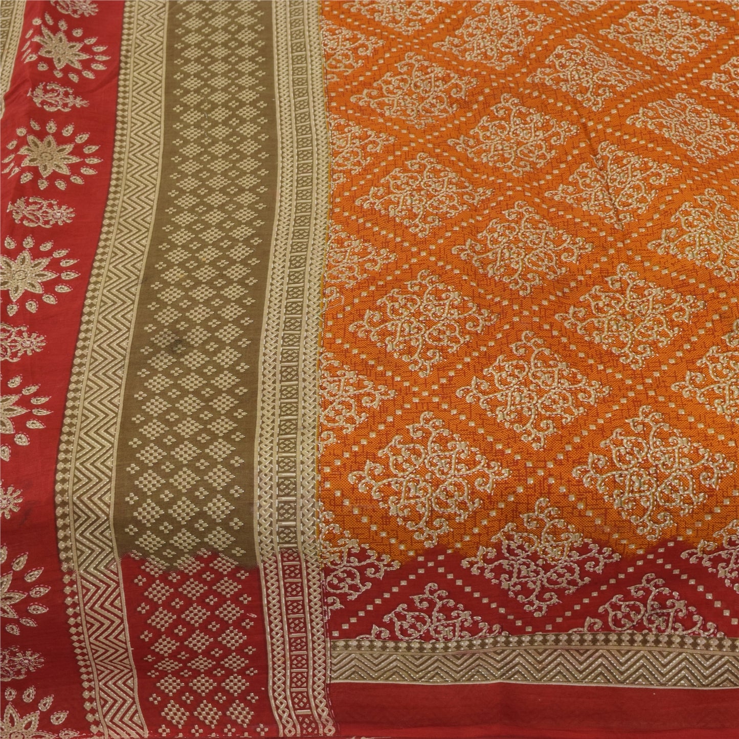 Sanskriti Vintage Sarees Indian OrangePure Cotton Printed Sari 5+yd Craft Fabric