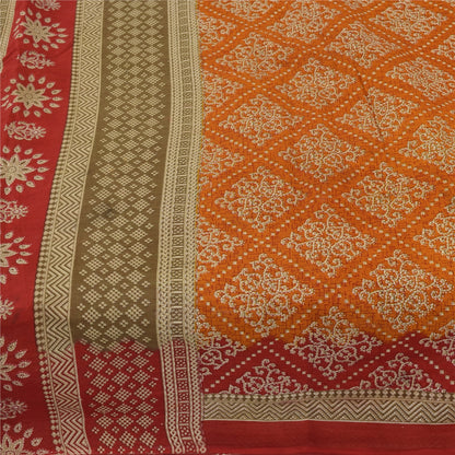 Sanskriti Vintage Sarees Indian OrangePure Cotton Printed Sari 5+yd Craft Fabric
