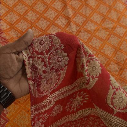 Sanskriti Vintage Sarees Indian OrangePure Cotton Printed Sari 5+yd Craft Fabric