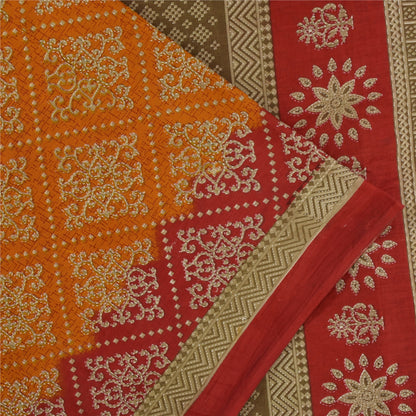 Sanskriti Vintage Sarees Indian OrangePure Cotton Printed Sari 5+yd Craft Fabric