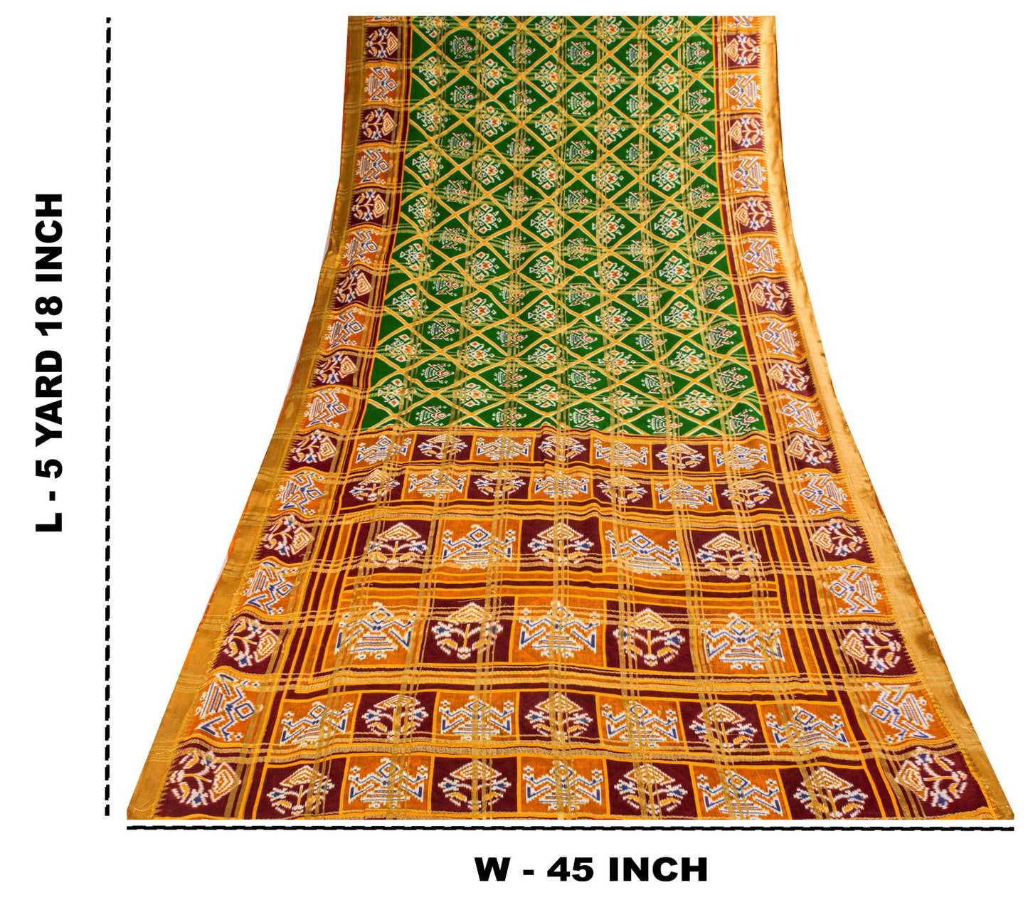Sanskriti Vintage Saree Green Pure Cotton Patan Patola Ikat Print-Woven 5 YDSari