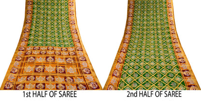 Sanskriti Vintage Saree Green Pure Cotton Patan Patola Ikat Print-Woven 5 YDSari