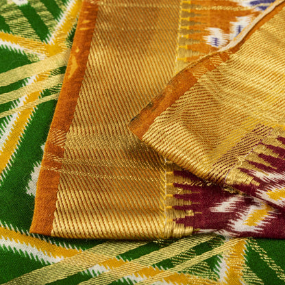 Sanskriti Vintage Saree Green Pure Cotton Patan Patola Ikat Print-Woven 5 YDSari