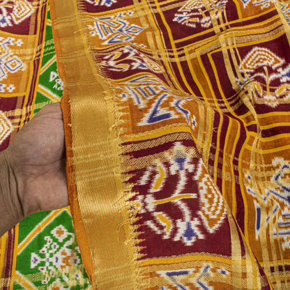 Sanskriti Vintage Saree Green Pure Cotton Patan Patola Ikat Print-Woven 5 YDSari