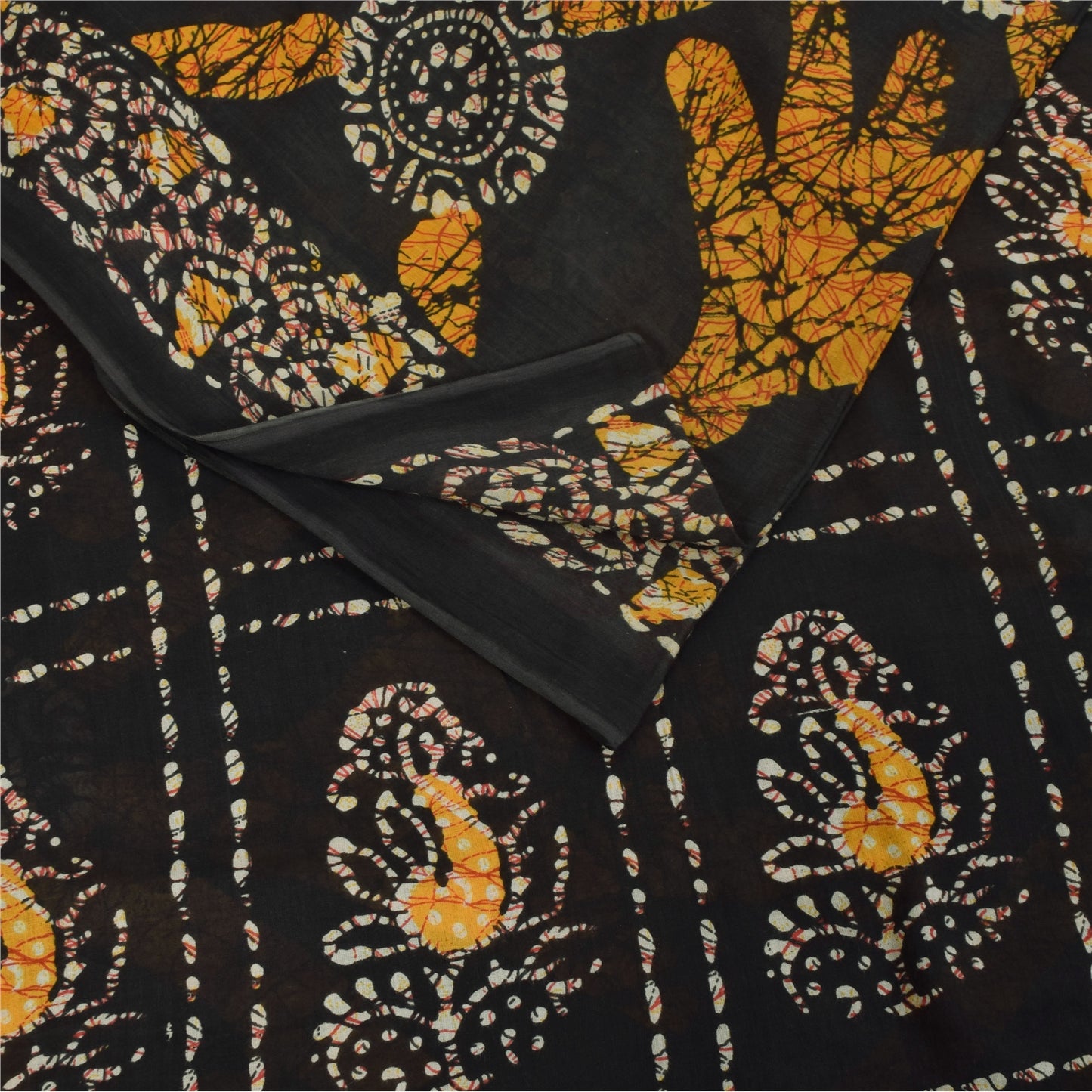 Sanskriti Vintage Sarees Brown Pure Cotton Batik Printed Sari 5+yd Craft Fabric