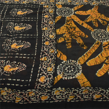 Sanskriti Vintage Sarees Brown Pure Cotton Batik Printed Sari 5+yd Craft Fabric