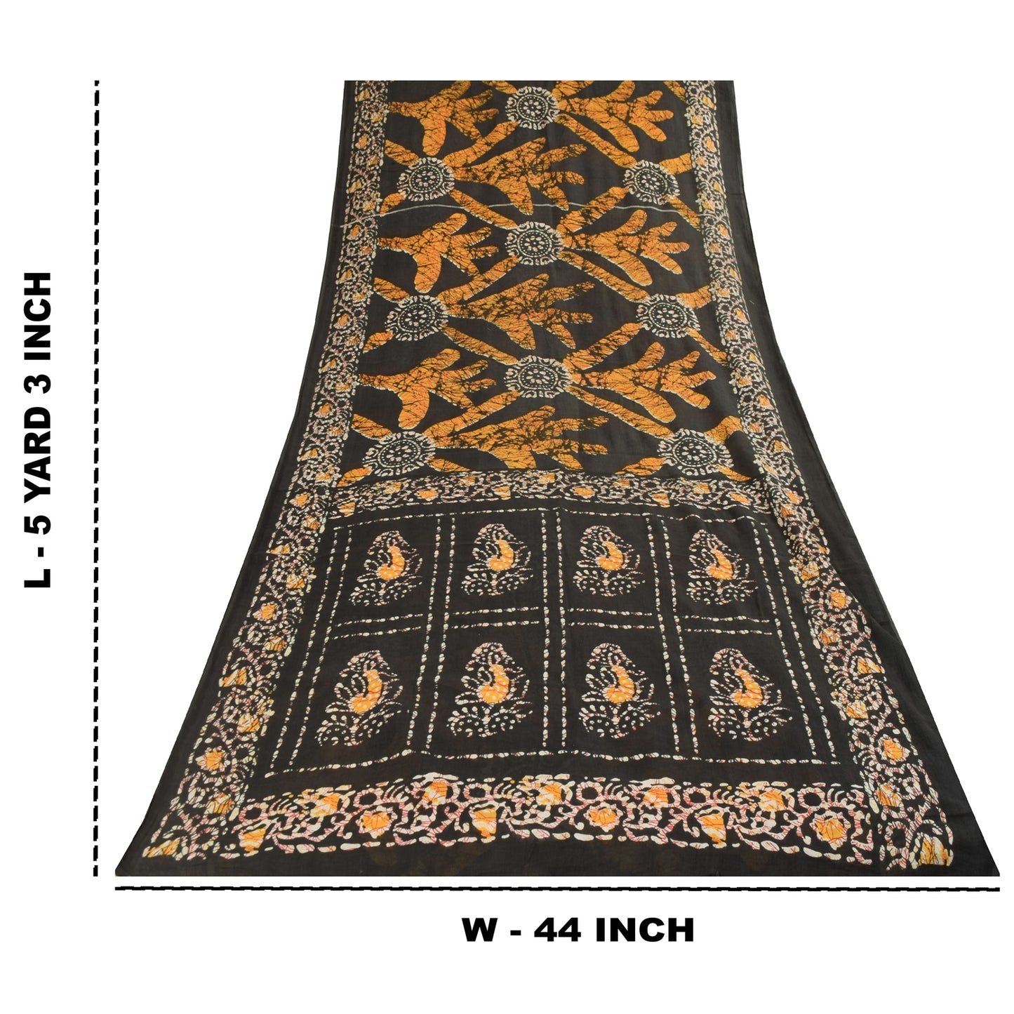 Sanskriti Vintage Sarees Brown Pure Cotton Batik Printed Sari 5+yd Craft Fabric