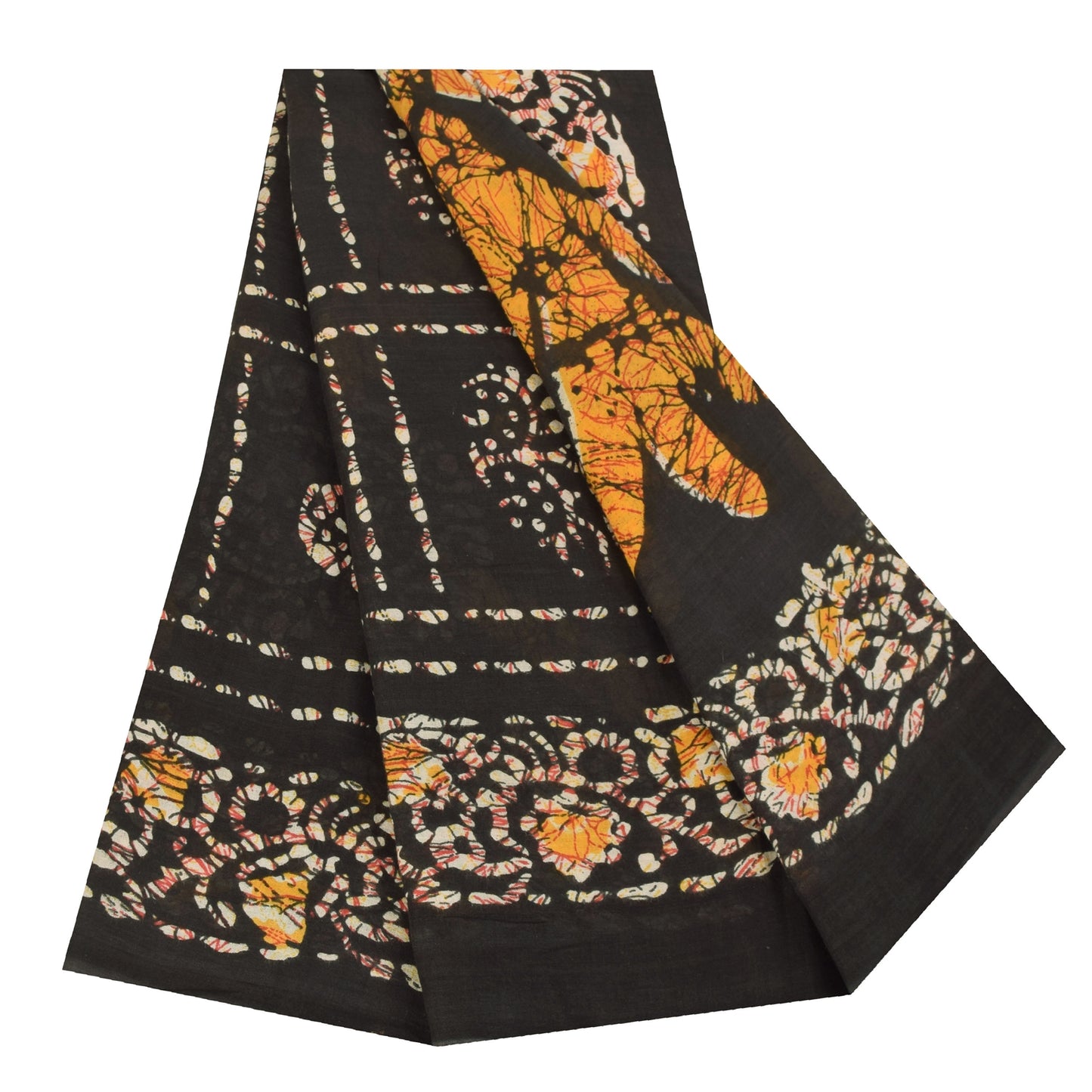 Sanskriti Vintage Sarees Brown Pure Cotton Batik Printed Sari 5+yd Craft Fabric