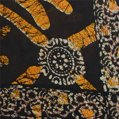Sanskriti Vintage Sarees Brown Pure Cotton Batik Printed Sari 5+yd Craft Fabric