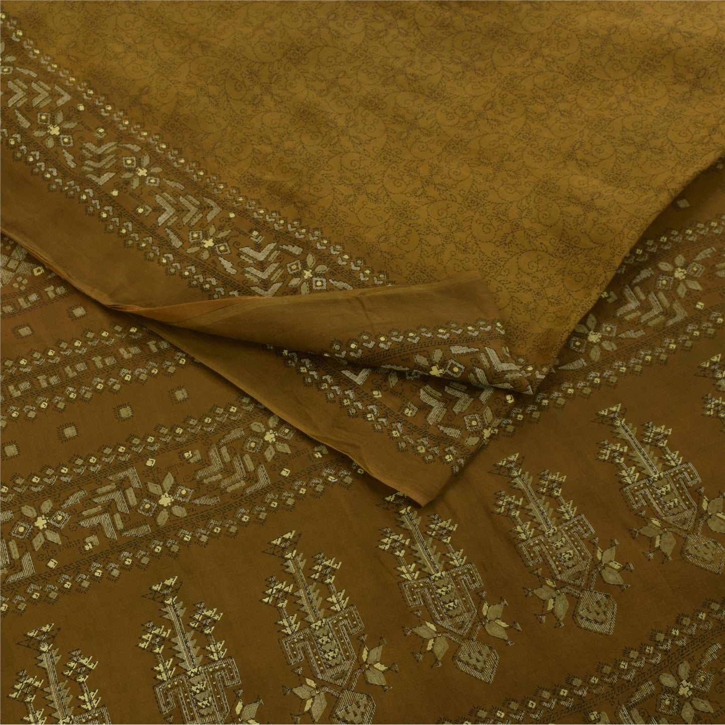 Sanskriti Vintage Sarees Heena Green Pure Cotton Printed Sari 5+yd Craft Fabric