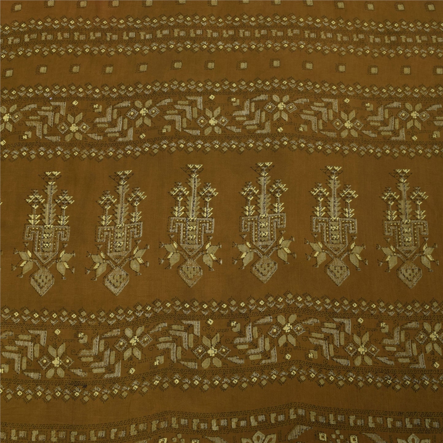 Sanskriti Vintage Sarees Heena Green Pure Cotton Printed Sari 5+yd Craft Fabric